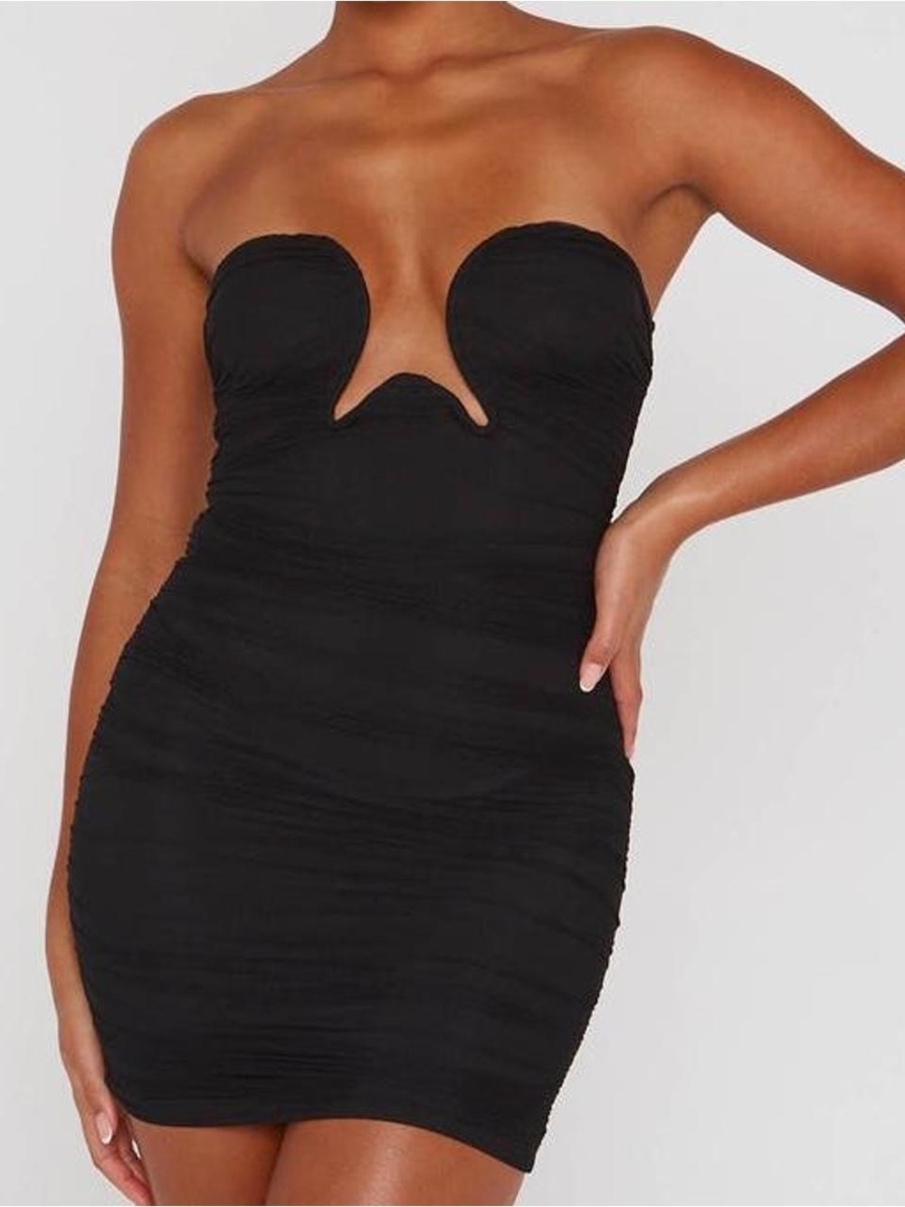 Black Ruched Mini Dress with Spaghetti Straps